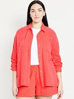 Crinkle Gauze Button-Down Shirt