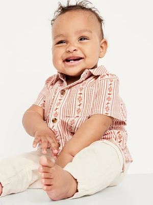 Printed Short-Sleeve Linen-Blend Pocket Shirt for Baby