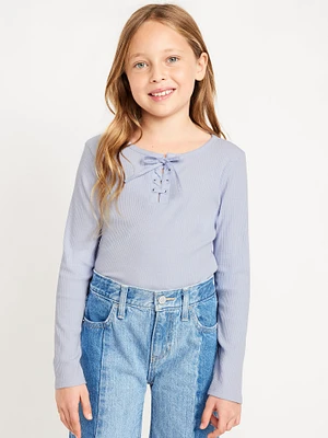 Fitted Long-Sleeve Lace-Up Top for Girls