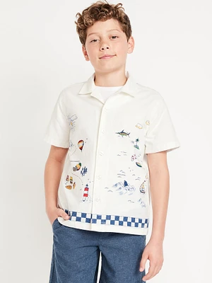 Printed Short-Sleeve Linen-Blend Shirt for Boys