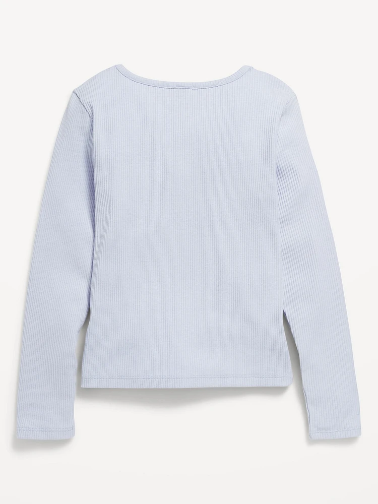 Fitted Long-Sleeve Lace-Up Top for Girls