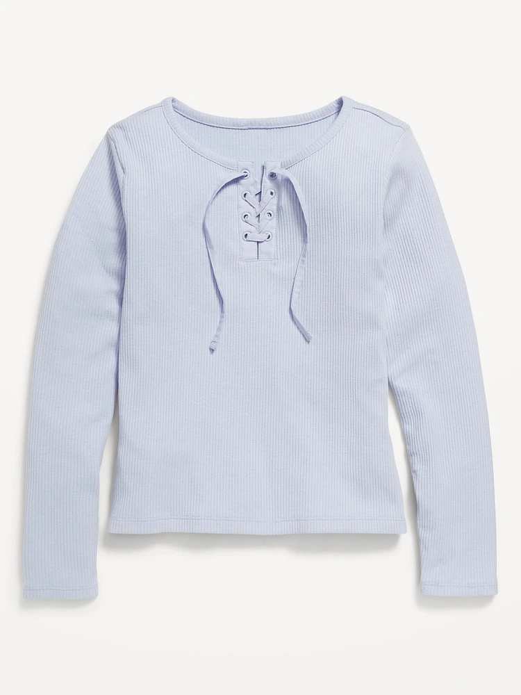 Fitted Long-Sleeve Lace-Up Top for Girls