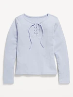 Fitted Long-Sleeve Lace-Up Top for Girls