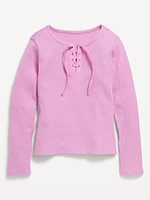 Fitted Long-Sleeve Lace-Up Top for Girls