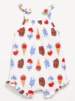 Sleeveless Tie-Knot Graphic One-Piece Romper for Baby