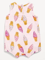 Printed Sleeveless Double-Weave One-Piece Romper for Baby