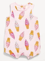Printed Sleeveless Double-Weave One-Piece Romper for Baby