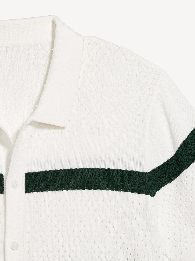 Short-Sleeve Button-Front Sweater Shirt