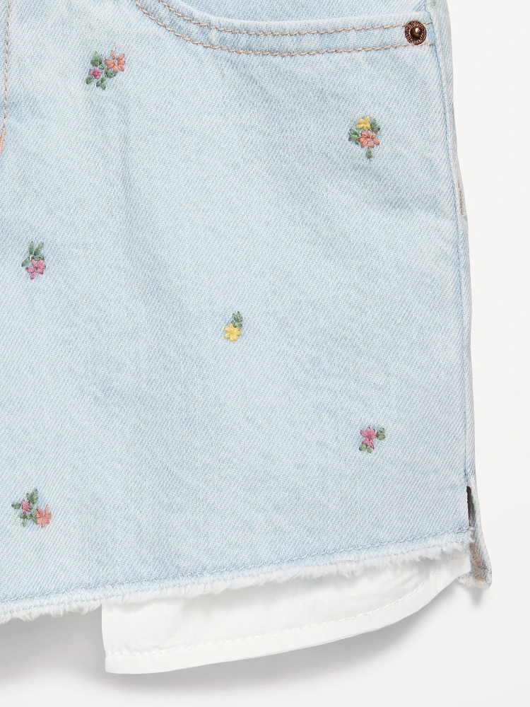 High-Waisted Embroidered Frayed-Hem Jean Shorts for Girls