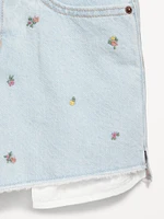 High-Waisted Embroidered Frayed-Hem Jean Shorts for Girls