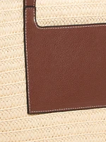 Faux-Leather Drawstring Straw Tote