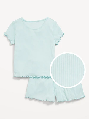 Ribbed Lettuce-Edge Pajama Top and Shorts Set for Girls