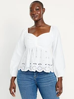 Long-Sleeve Eyelet Top