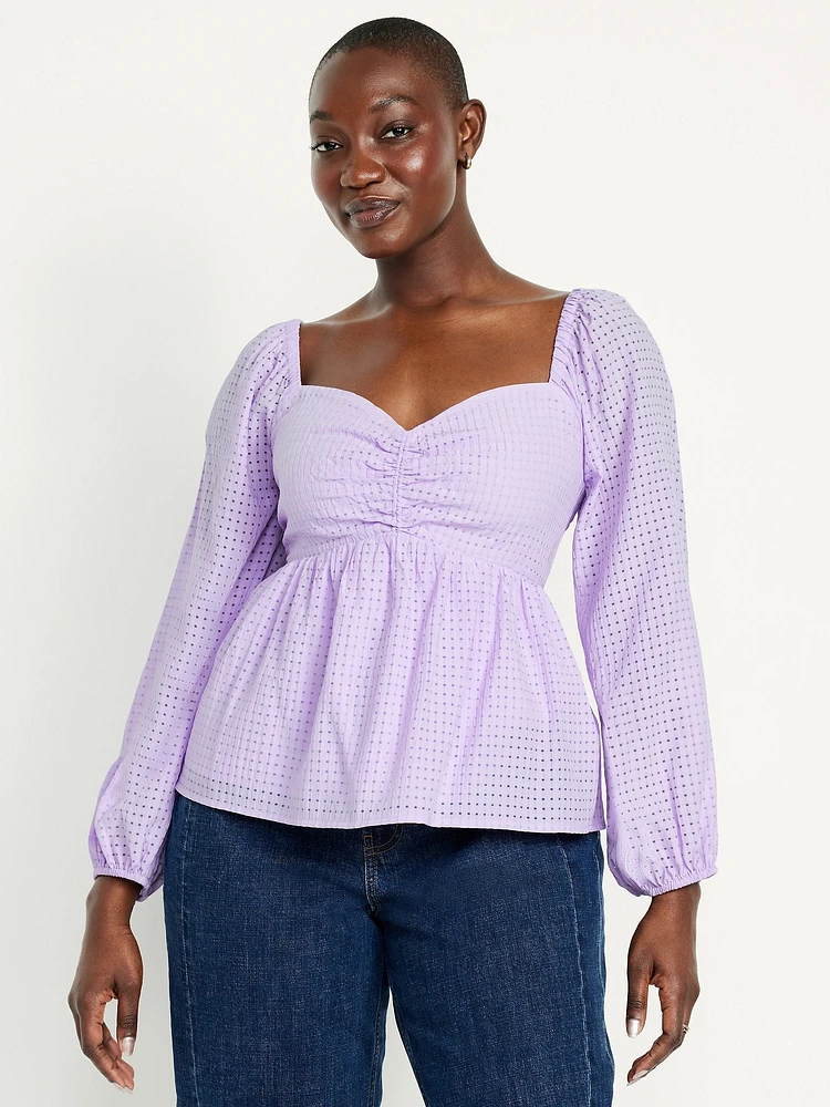 Long-Sleeve Seersucker Top