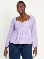 Long-Sleeve Seersucker Top