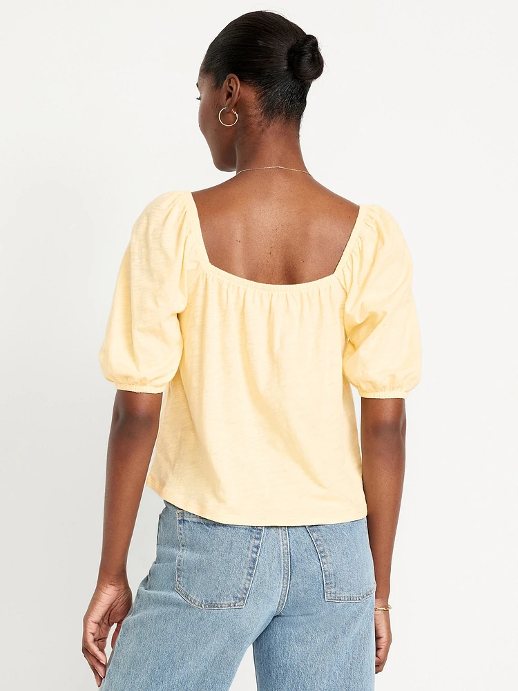 Square-Neck Puff-Sleeve Top