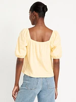 Square-Neck Puff-Sleeve Top