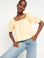 Square-Neck Puff-Sleeve Top