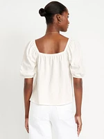 Square-Neck Puff-Sleeve Top