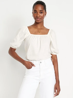 Square-Neck Puff-Sleeve Top