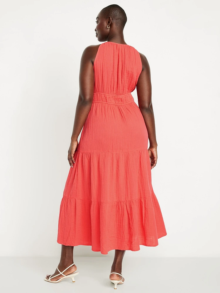Fit & Flare Crinkle Gauze Maxi Dress