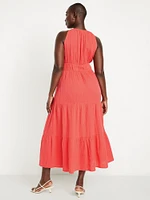 Fit & Flare Crinkle Gauze Maxi Dress