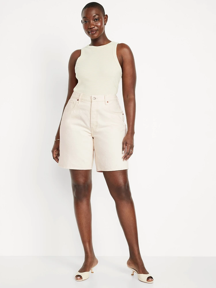 Mid-Rise Baggy Jean Bermuda Shorts -- 9-inch inseam