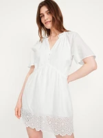 Split-Neck Mini Swing Dress