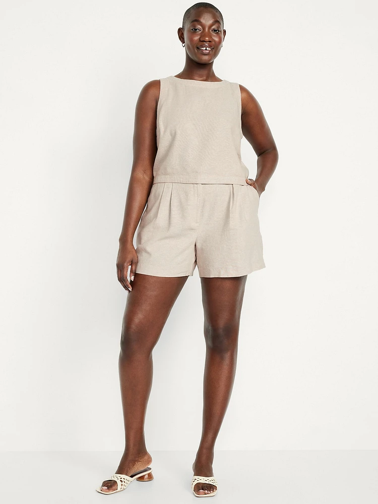 Extra High-Waisted Linen-Blend Taylor Trouser Shorts -- 5-inch inseam