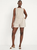 Extra High-Waisted Linen-Blend Taylor Trouser Shorts -- 5-inch inseam