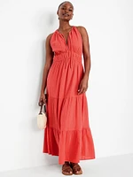 Fit & Flare Crinkle Gauze Maxi Dress