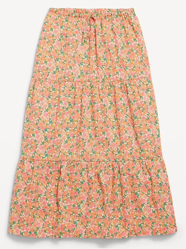 Printed Tiered Swing Midi Skirt for Girls