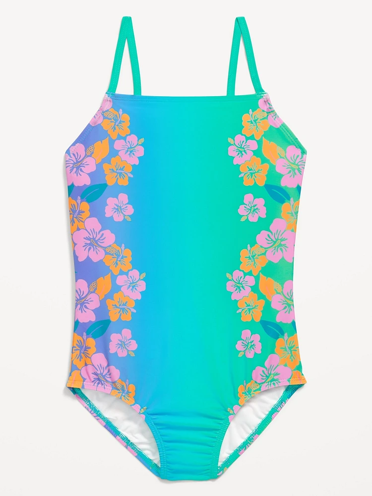 Printed Back Cutout One-Piece Swimsuit for Girls