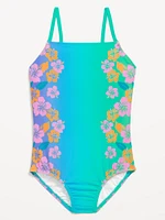 Printed Back Cutout One-Piece Swimsuit for Girls