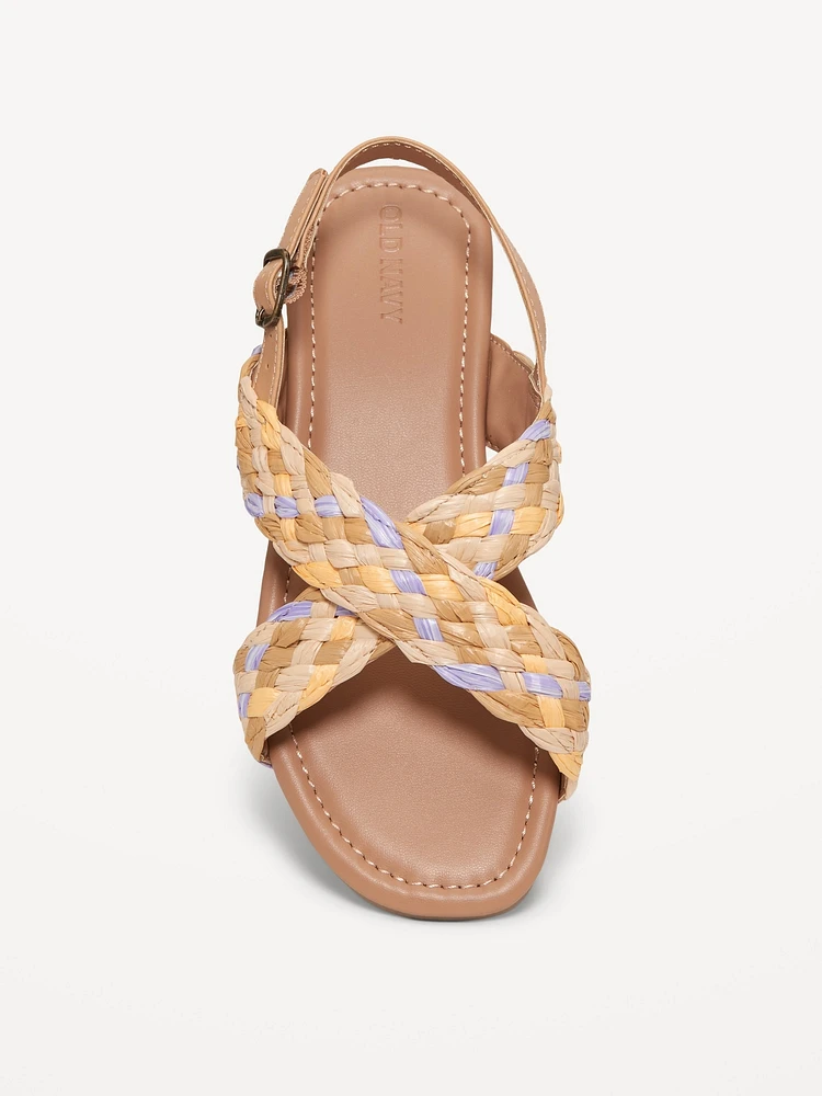 Faux-Leather Raffia Cross-Strap Sandals for Girls
