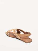 Faux-Leather Raffia Cross-Strap Sandals for Girls