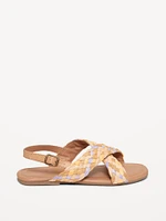 Faux-Leather Raffia Cross-Strap Sandals for Girls