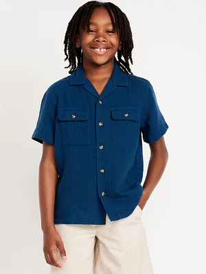 Short-Sleeve Double-Weave Pocket Shirt for Boys