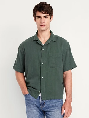 Short-Sleeve Cropped Heavyweight Camp Shirt