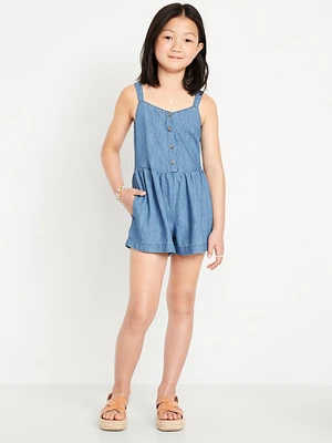 Sleeveless Button-Front Romper for Girls