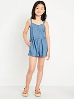 Sleeveless Button-Front Romper for Girls