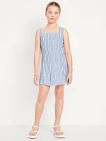 Printed Sleeveless Linen-Blend Shift Dress for Girls