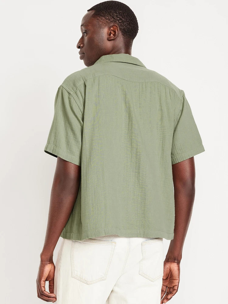 Short-Sleeve Cropped Heavyweight Camp Shirt