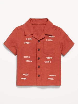 Short-Sleeve Embroidered Linen-Blend Shirt for Toddler Boys