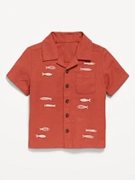 Short-Sleeve Embroidered Linen-Blend Shirt for Toddler Boys