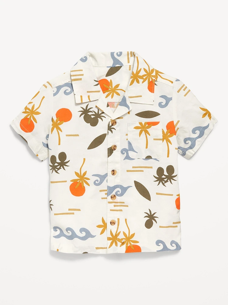 Printed Short-Sleeve Linen-Blend Shirt for Toddler Boys