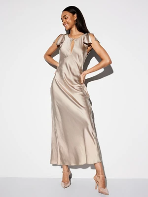 The Occasion by Old Navy Flutter-Sleeve Keyhole Satin Maxi Dress