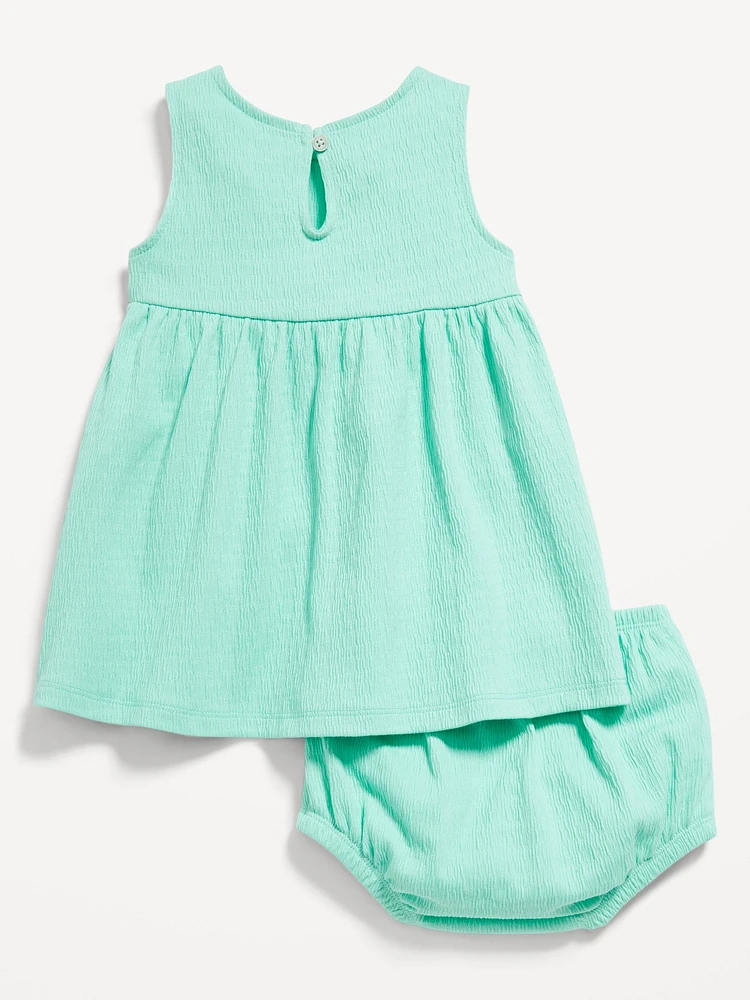 Sleeveless Crochet-Panel Dress and Shorts Set for Baby