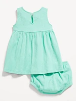 Sleeveless Crochet-Panel Dress and Shorts Set for Baby