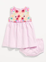 Sleeveless Crochet-Panel Dress and Shorts Set for Baby